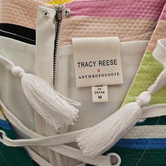 TRACY REESE X ANTHROPOLOGIE Striped Multicolored Coastal Zipper Shift Dress Sz M - Picture 4 of 16